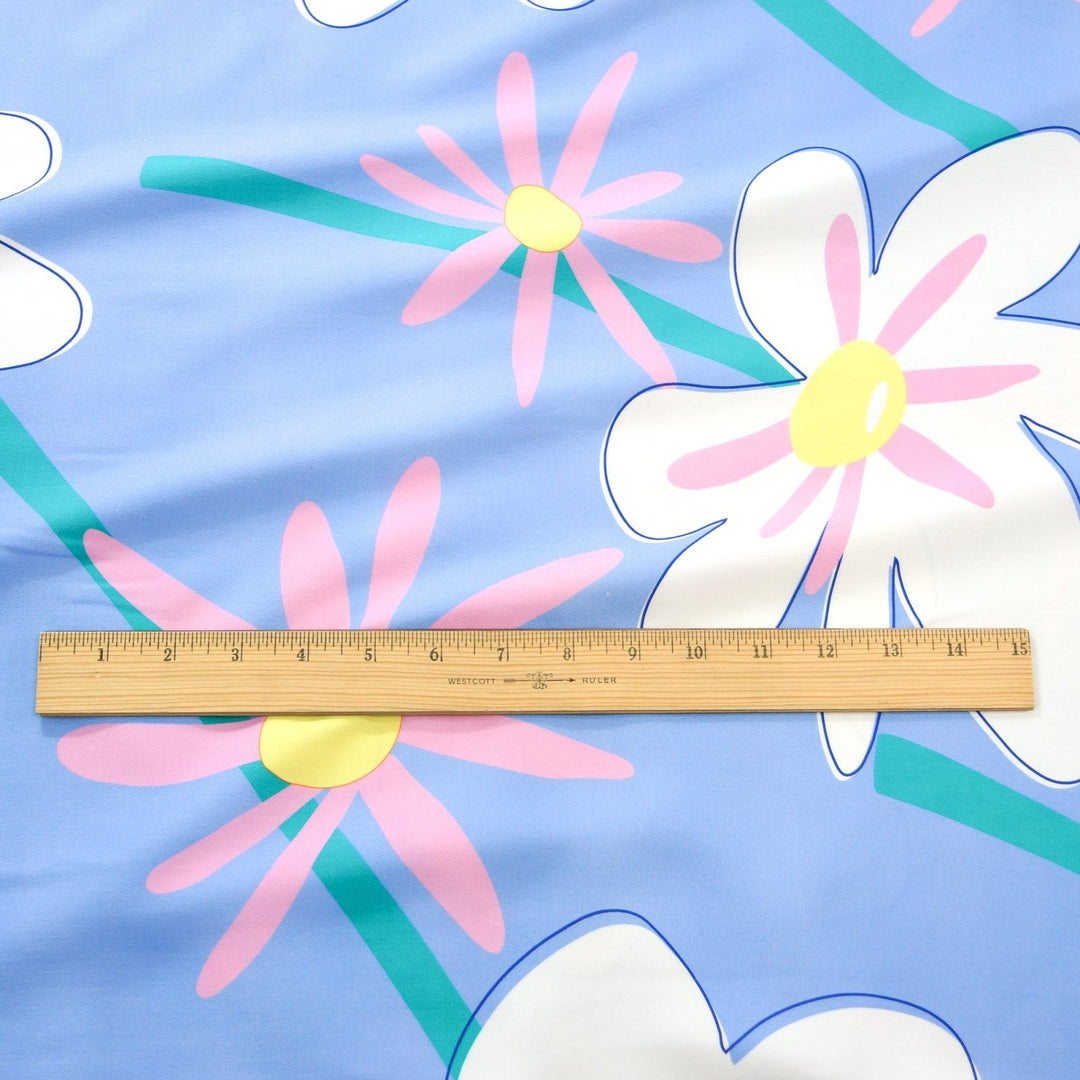 Rayon Twill Daisy Daydream fabric with pastel floral print, soft flowing 54-inch width, lightweight and luxurious for sewing projects