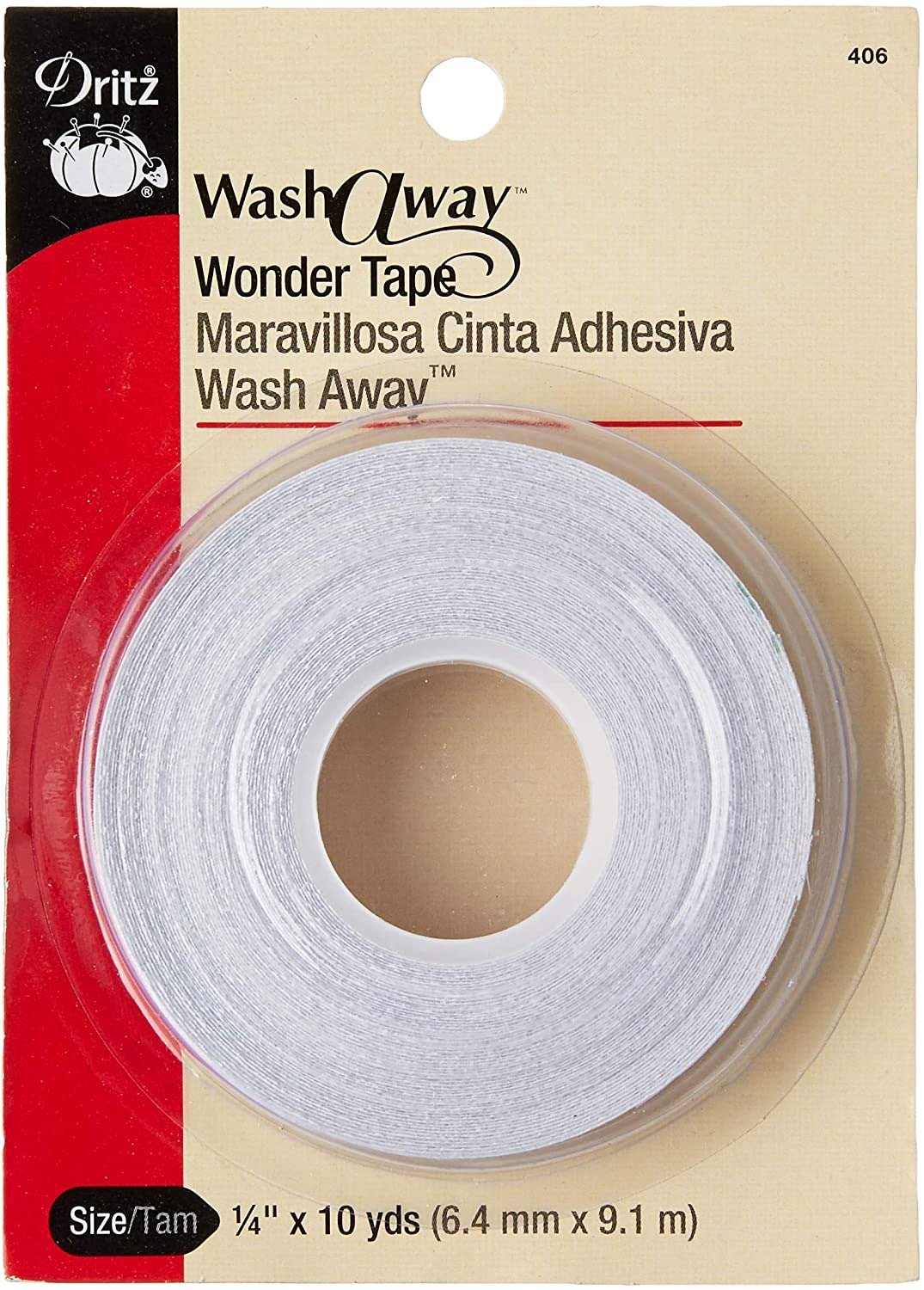 Dritz WashAway Wonder Tape – Double-Sided Water Soluble Sewing Tape for Hems & Crafts