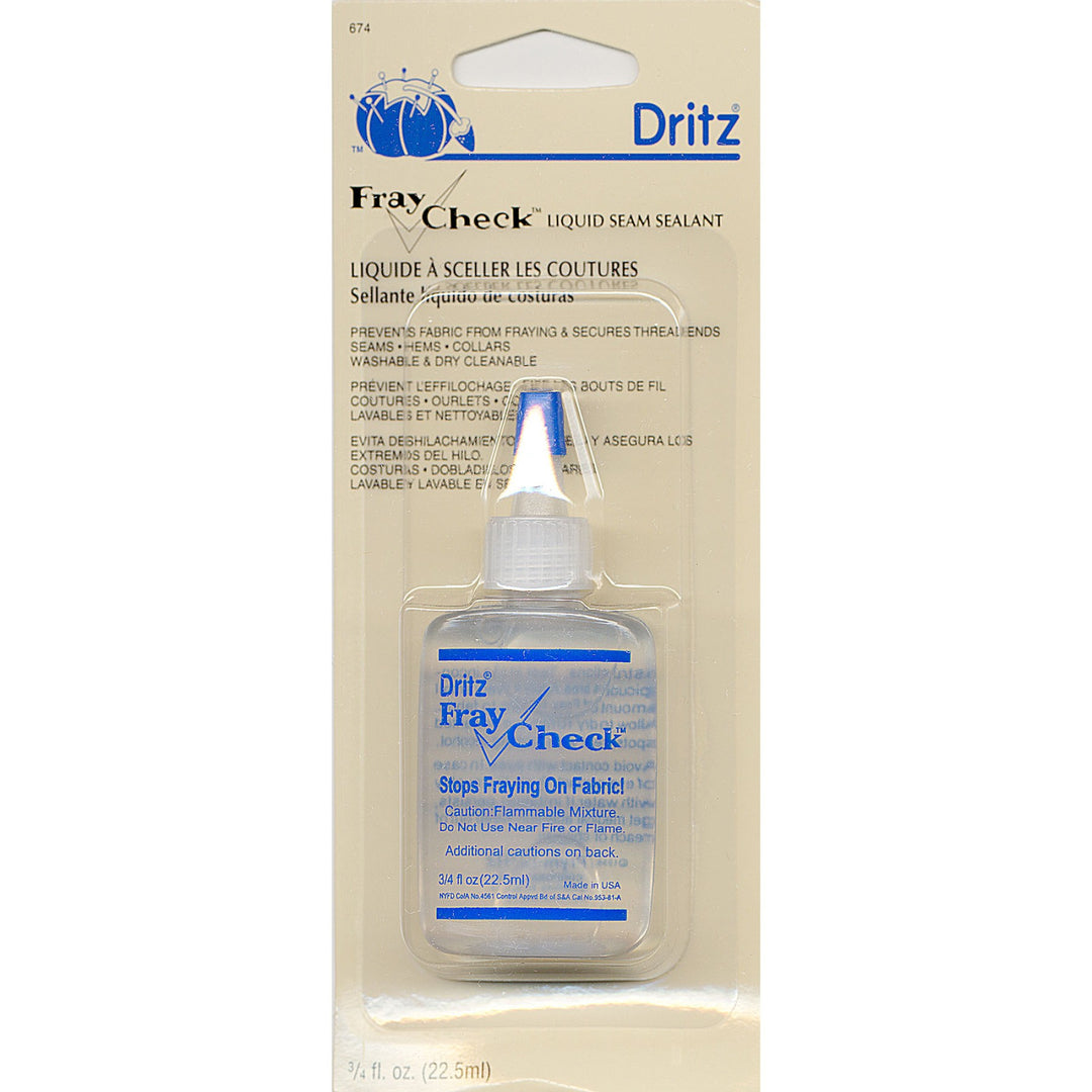 Fray Check Liquid Seam Sealant 0.75 oz bottle by Dritz for preventing fabric fraying