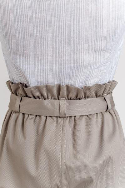 Megan Nielsen Opal sewing pattern for high-waist pants and shorts with paper bag and elastic waist options