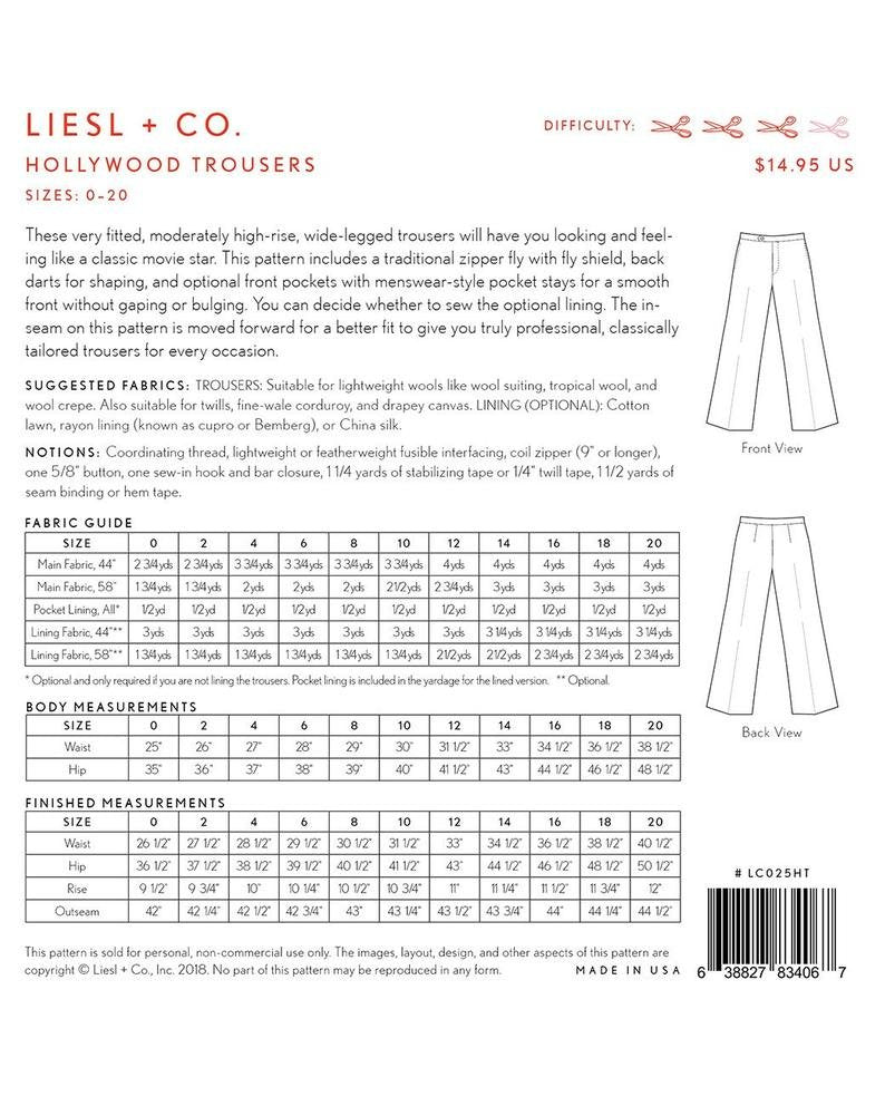 Liesl & Co Hollywood Trousers sewing pattern in lightweight wool with high-rise waist and wide legs
