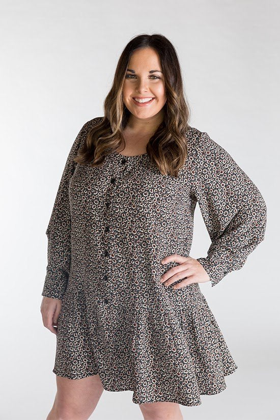 Chalk & Notch Wren Blouse & Dress sewing pattern with button-front and statement sleeves