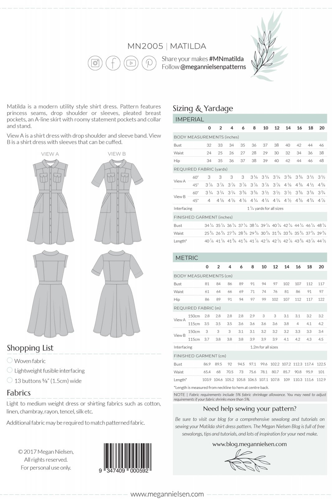 Pattern - Megan Nielsen - Matilda