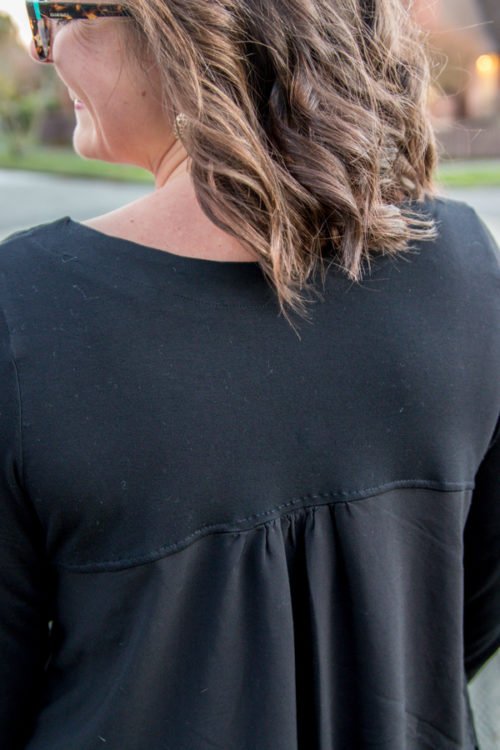Straight Stitch Designs Eastlake sewing pattern – customizable top or dress with sleeve, cuff, and back detail variations.