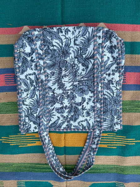 Quilted Cotton Extra Large Market Bag - Botanical Ivory (Reversible)