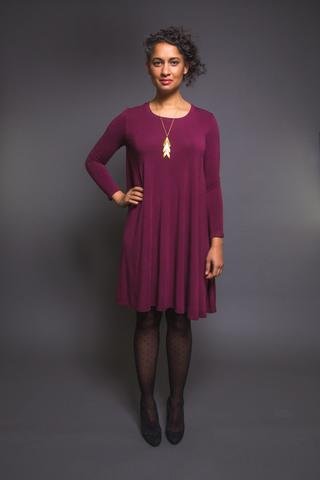 Closet Core Ebony Tee & Knit Dress sewing pattern – versatile drapey top and dress design with multiple neckline and sleeve options
