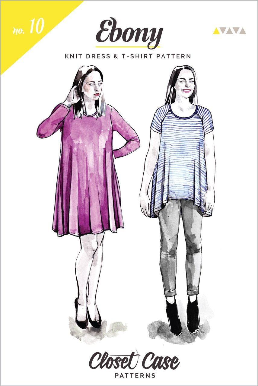 Closet Core Ebony Tee & Knit Dress sewing pattern – versatile drapey top and dress design with multiple neckline and sleeve options