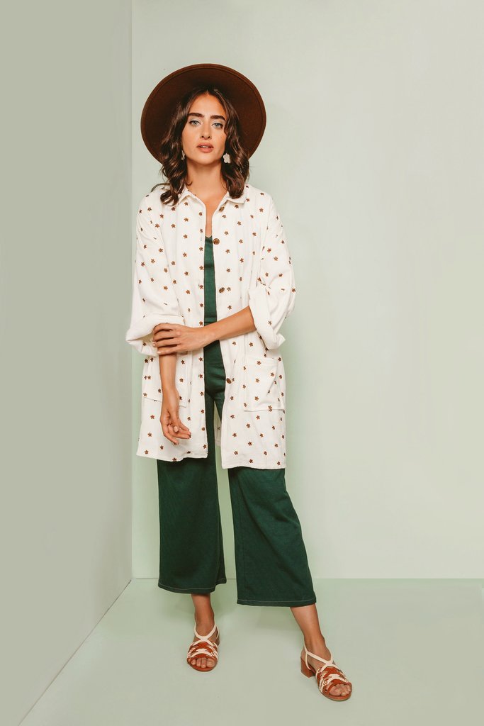 Friday Pattern Co. Ilford Jacket sewing pattern with drop shoulders, placketed or boxy sleeves, multiple pocket options, two lengths, sizes XS–4X