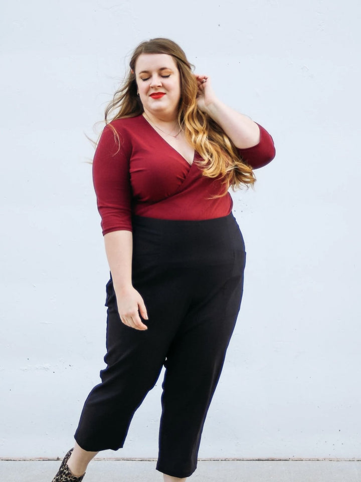 Allie Olson Elio Top sewing pattern with faux wrap silhouette and sleeve length options