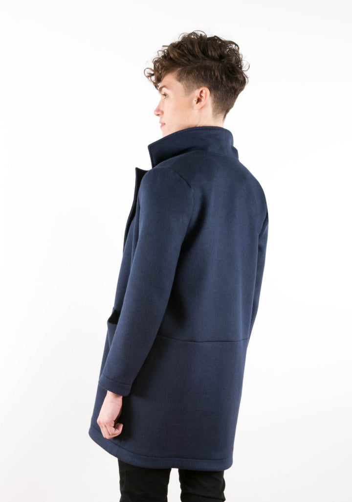 Grainline Studio Yates Coat sewing pattern with oversized lapel, snap closure, inseam pockets, and mid-thigh modern coat design