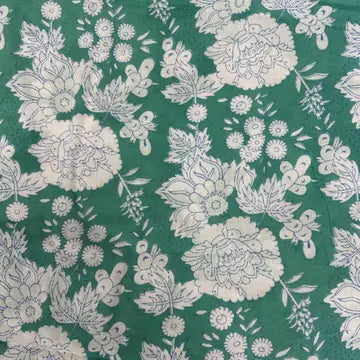 Indian Hand Printed Cotton - Garden Floral Emerald