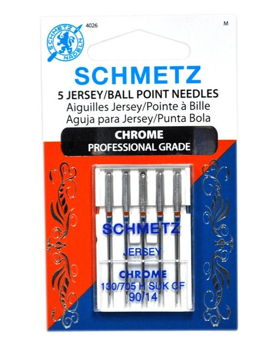 Schmetz Chrome Jersey Ball Point Needles - 90/14 (5 Count) for Knits and Stretch Fabrics