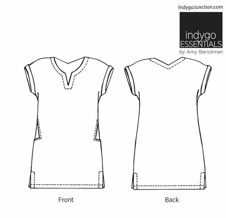 Indygo Essentials Shift Dress with cuffed sleeves, inset pockets, and side vents in mid-weight woven fabric