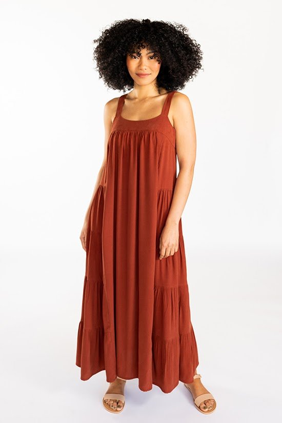 Chalk & Notch Marcel Dress & Tank Top sewing pattern with fitted high bust and flowing silhouette