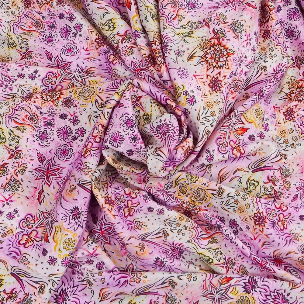 Organic Tencel Twill Floral Haze Pink fabric – sustainable eco-friendly blouse and dress fabric with GOTS-certified dyes, 58-inch width