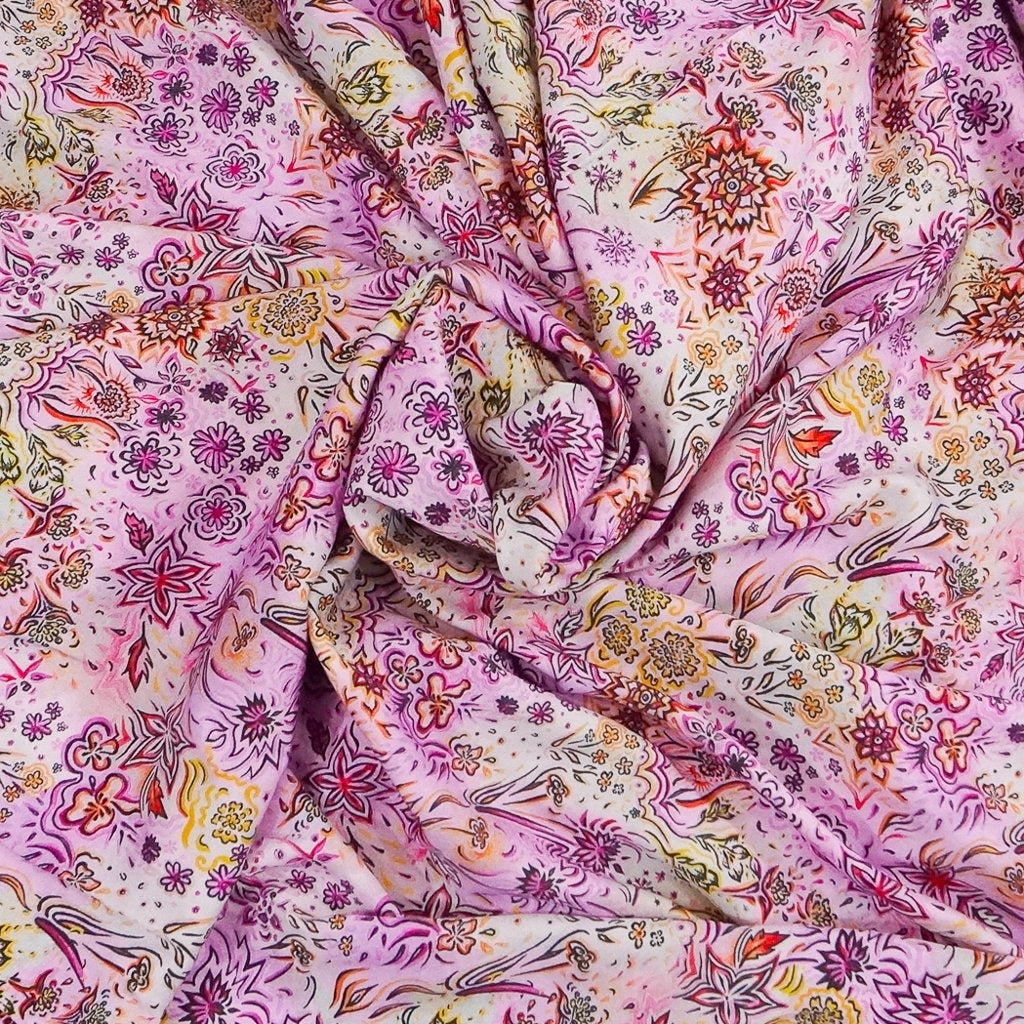 Organic Tencel Twill Floral Haze Pink fabric – sustainable eco-friendly blouse and dress fabric with GOTS-certified dyes, 58-inch width