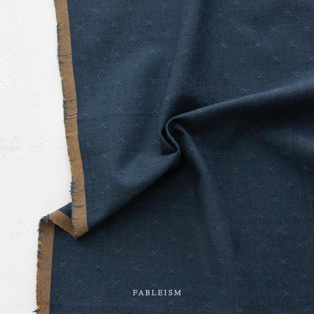 Cotton Woven Sprout Woven in Midnight fabric in deep blue, 100% cotton material for shirts, blouses, dresses, and structured skirts