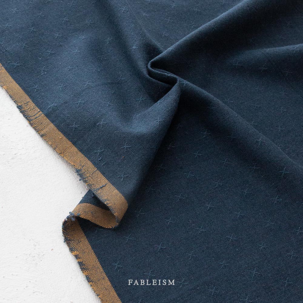 Cotton Woven Sprout Woven in Midnight fabric in deep blue, 100% cotton material for shirts, blouses, dresses, and structured skirts