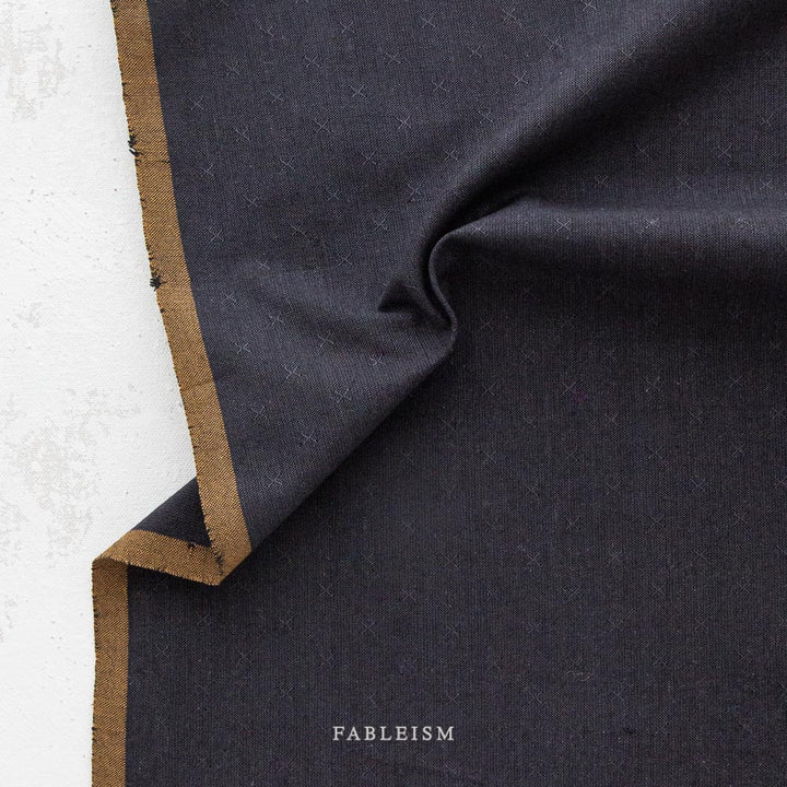 Cotton Woven Sprout Woven in Obsidian fabric in deep blue, 100% cotton textile for shirts, blouses, dresses, and structured skirts
