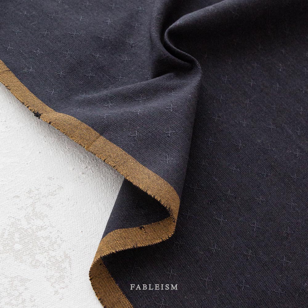 Cotton Woven Sprout Woven in Obsidian fabric in deep blue, 100% cotton textile for shirts, blouses, dresses, and structured skirts