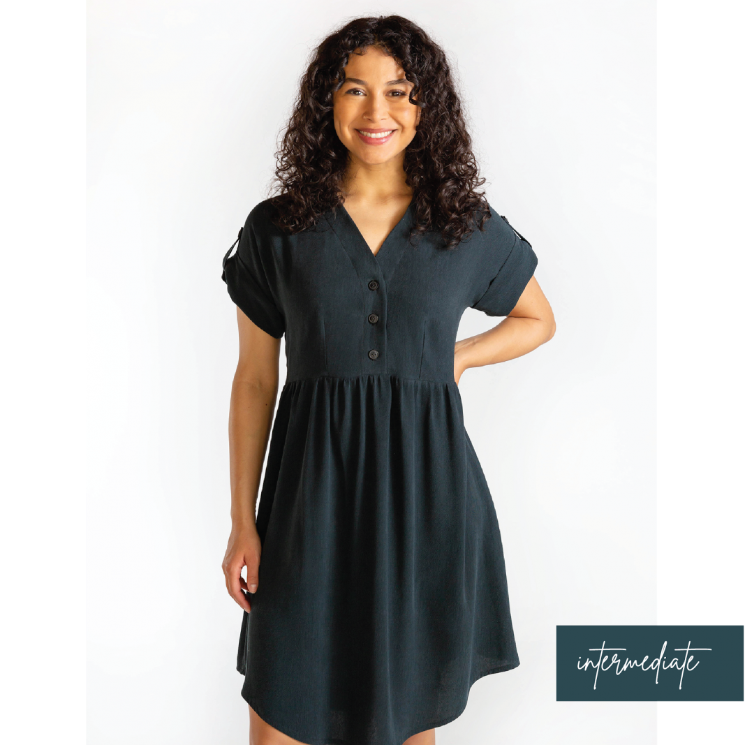 Chalk & Notch Fringe Dress & Blouse sewing pattern with button-up and pull-over options and interchangeable sleeves