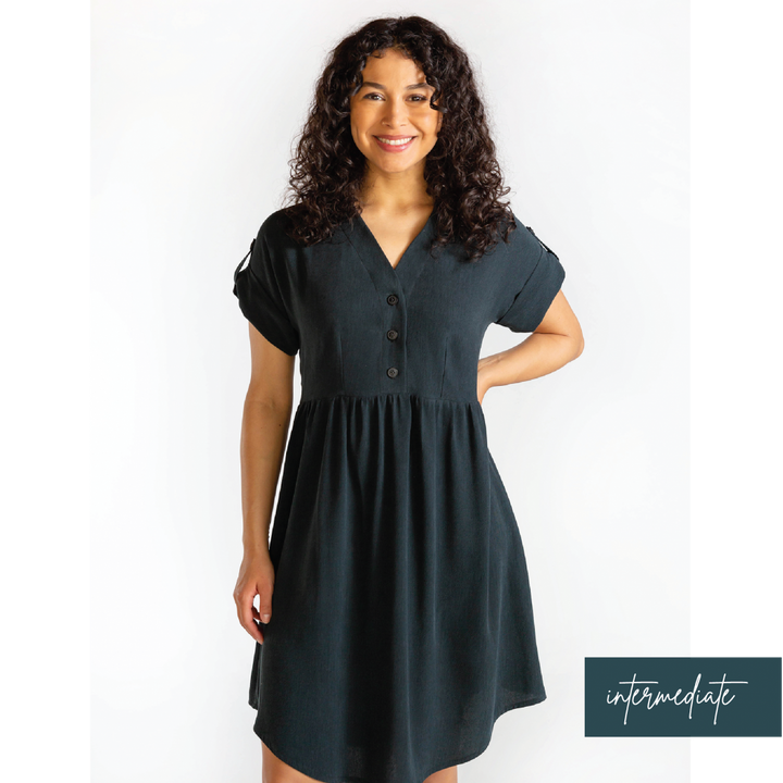 Chalk & Notch Fringe Dress & Blouse sewing pattern with button-up and pull-over options and interchangeable sleeves