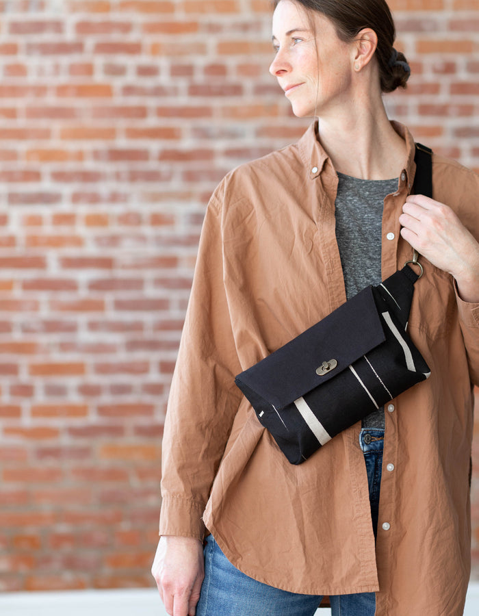 Noodlehead Haralson Bag pattern with secure zippered pockets and multiple closure options