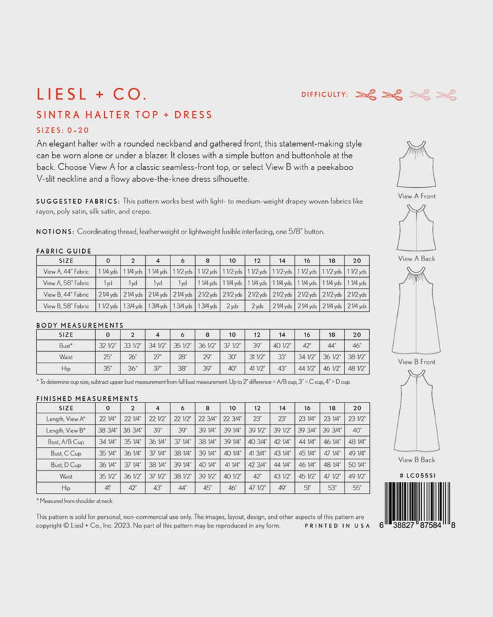 Pattern - Liesl + Co - Sintra Halter Top + Dress