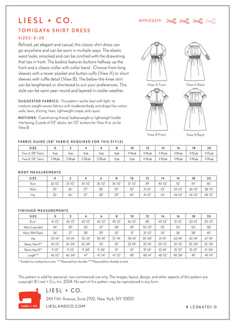 Pattern - Liesl + Co - Tomigaya Shirt Dress