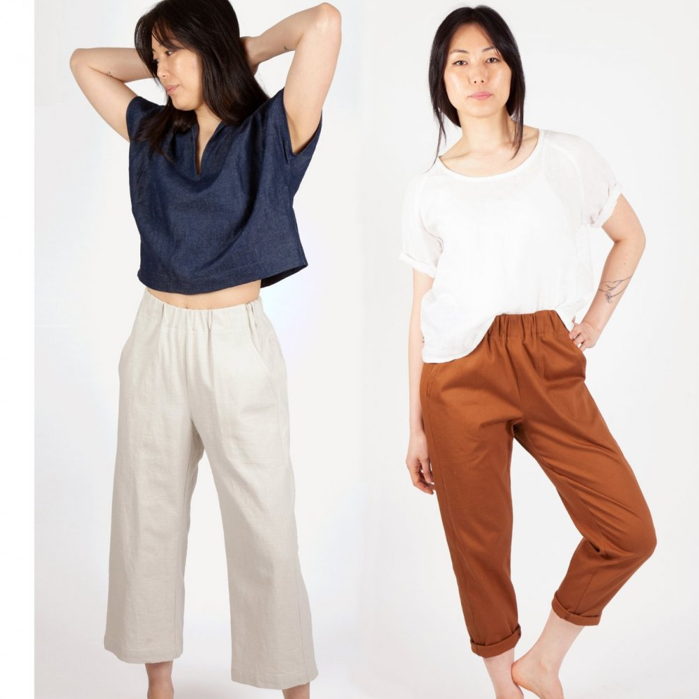 Sew House Seven Free Range Slacks Paper Pattern – elastic waist tapered and straight cropped pants sewing pattern