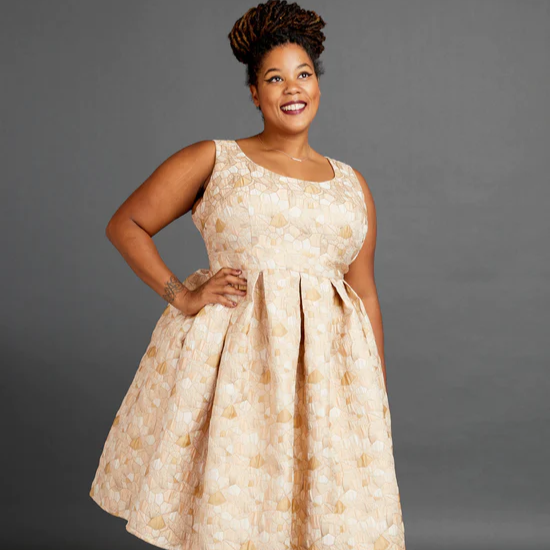 Cashmerette Upton Dress sewing pattern – fit-and-flare dress with multiple neckline options, hidden pockets, and fully lined bodice.
