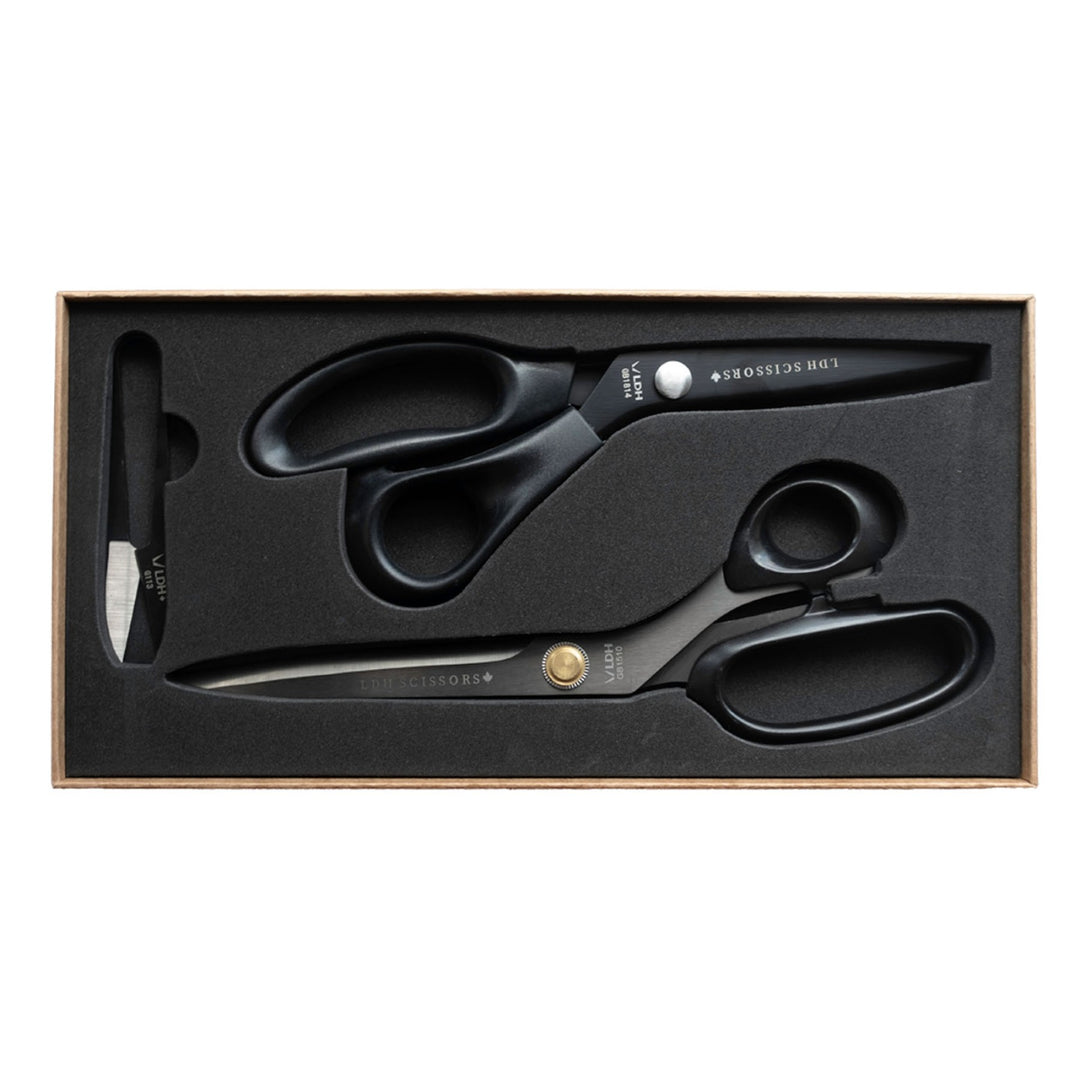 LDH Midnight Edition lightweight gift set with fabric scissors, pinking shears, and thread snip