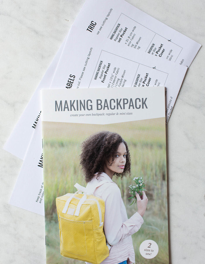 Noodlehead Making Backpack pattern in regular and mini sizes with customizable fabrics and pockets