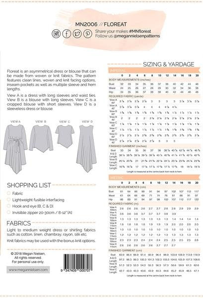 Megan Nielsen Floreat Dress & Top showing asymmetrical dress and blouse options with multiple sleeve and hem lengths