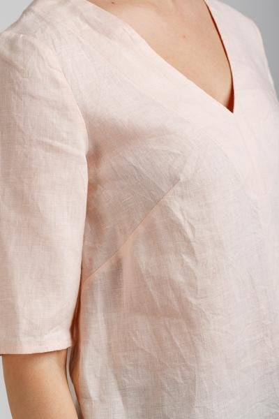 Megan Nielsen Dove Blouse showing elbow-length, flared, and bell sleeve options with V-neckline and curved hem