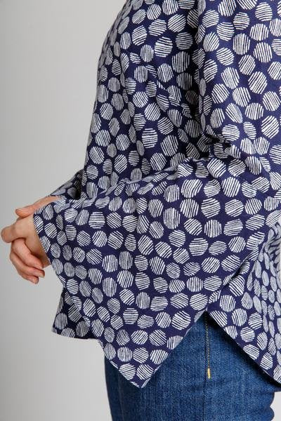 Megan Nielsen Dove Blouse showing elbow-length, flared, and bell sleeve options with V-neckline and curved hem