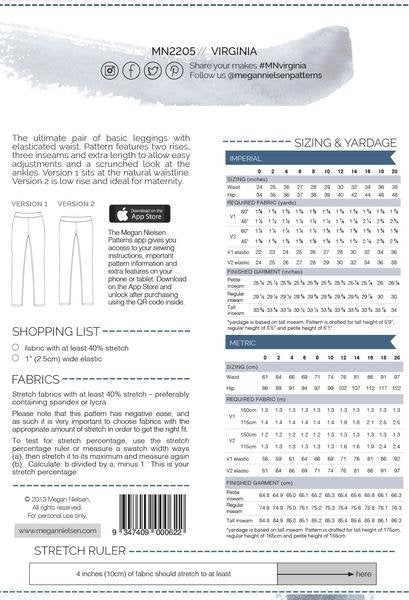 Megan Nielsen Virginia Leggings showing natural waist and low-rise options with elasticated waistband and scrunched ankles