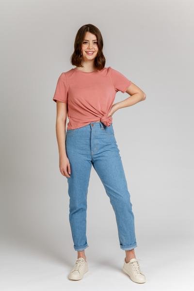Megan Nielsen Dawn Jeans (4 in 1) showing high-waisted tapered, straight, wide-leg jeans, and jean shorts in rigid denim