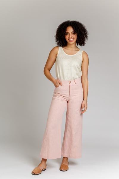 Megan Nielsen Dawn Jeans (4 in 1) showing high-waisted tapered, straight, wide-leg jeans, and jean shorts in rigid denim