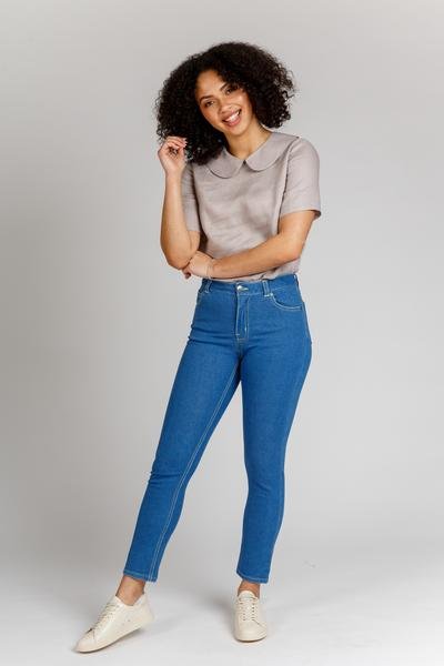 Megan Nielsen Ash Jeans (4 in 1) showing slim, skinny, flare, and wide-leg stretch denim jeans