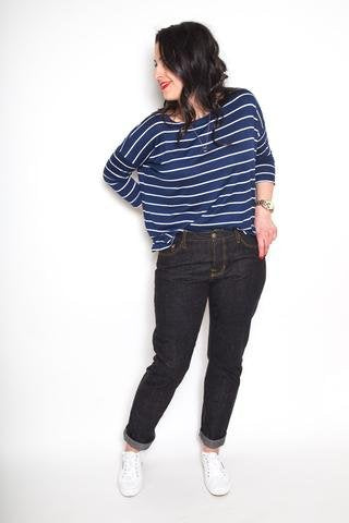 Closet Core Morgan Boyfriend Jeans sewing pattern – slim boyfriend denim with mid-rise fit and button fly