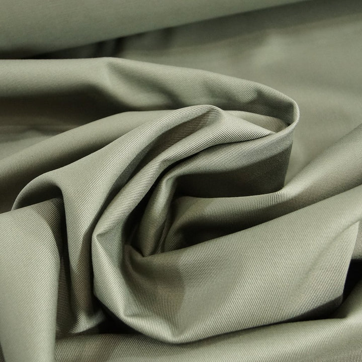 Chino Twill Stretch Mushroom Taupe – 97% cotton, 3% Lycra, 8 oz medium-weight stretch fabric, 53/54 inches wide for sewing skirts, trousers, and blazers