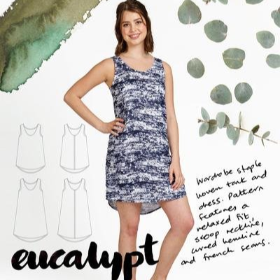 Megan Nielsen Eucalypt Woven Tank Top & Dress Pattern – scoop neckline tank and woven dress sewing pattern