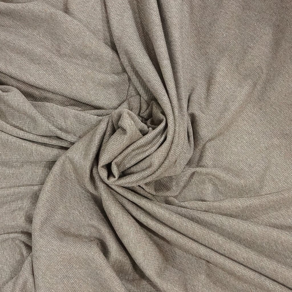 Ribbed Rayon 2x1 Heather Mocha Marquette Fabric Close-Up
