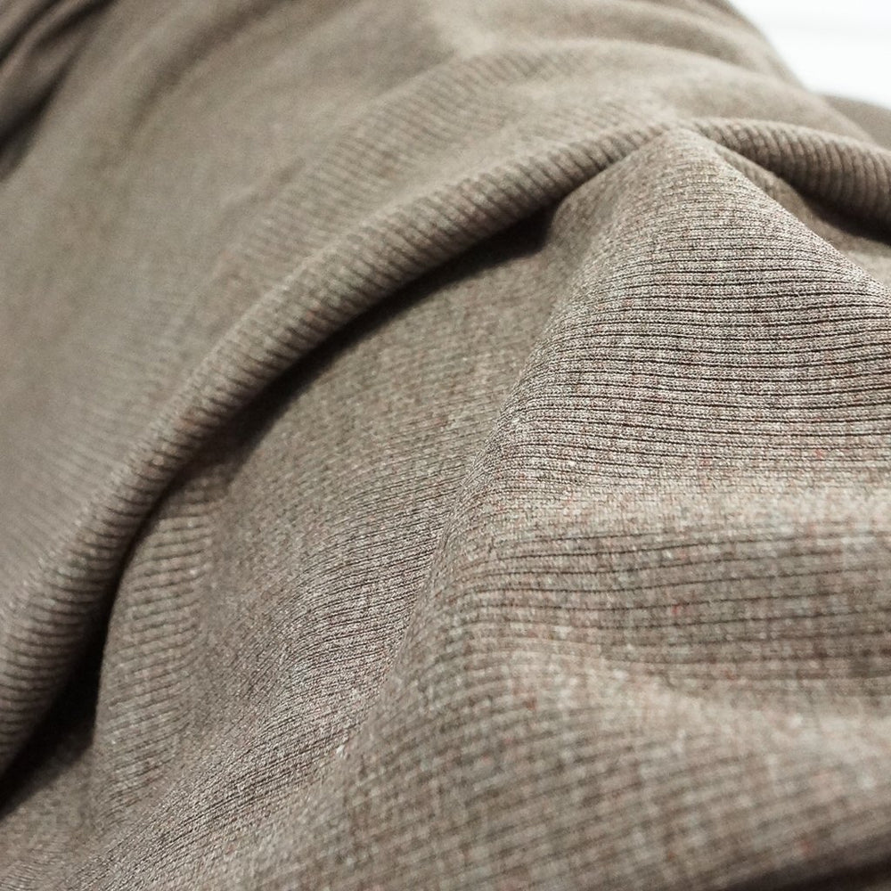 Ribbed Rayon 2x1 Heather Mocha Marquette Fabric Close-Up