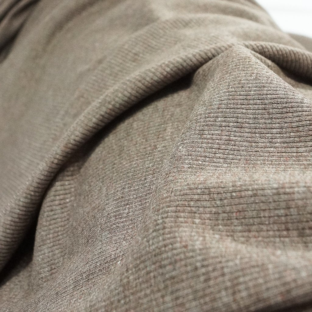 Ribbed Rayon 2x1 Heather Mocha Marquette Fabric Close-Up