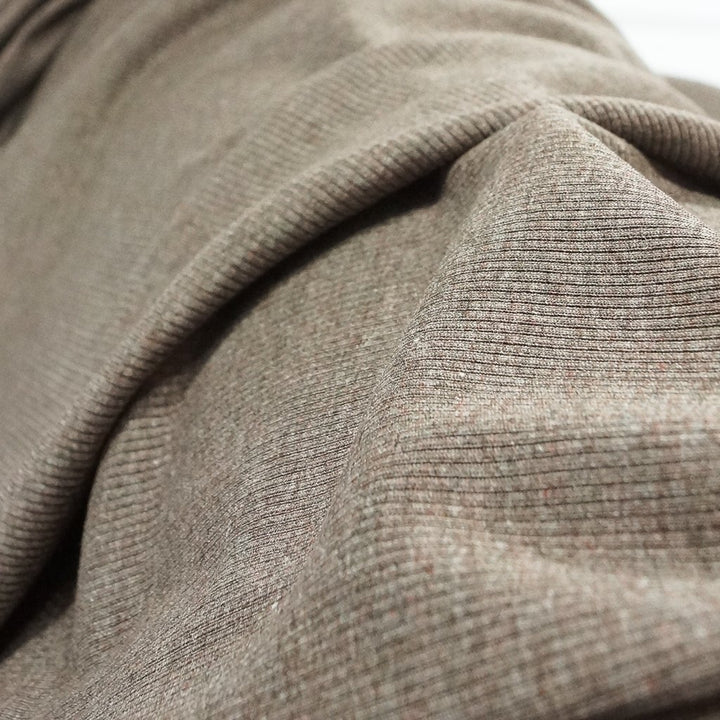 Ribbed Rayon 2x1 Heather Mocha Marquette Fabric Close-Up