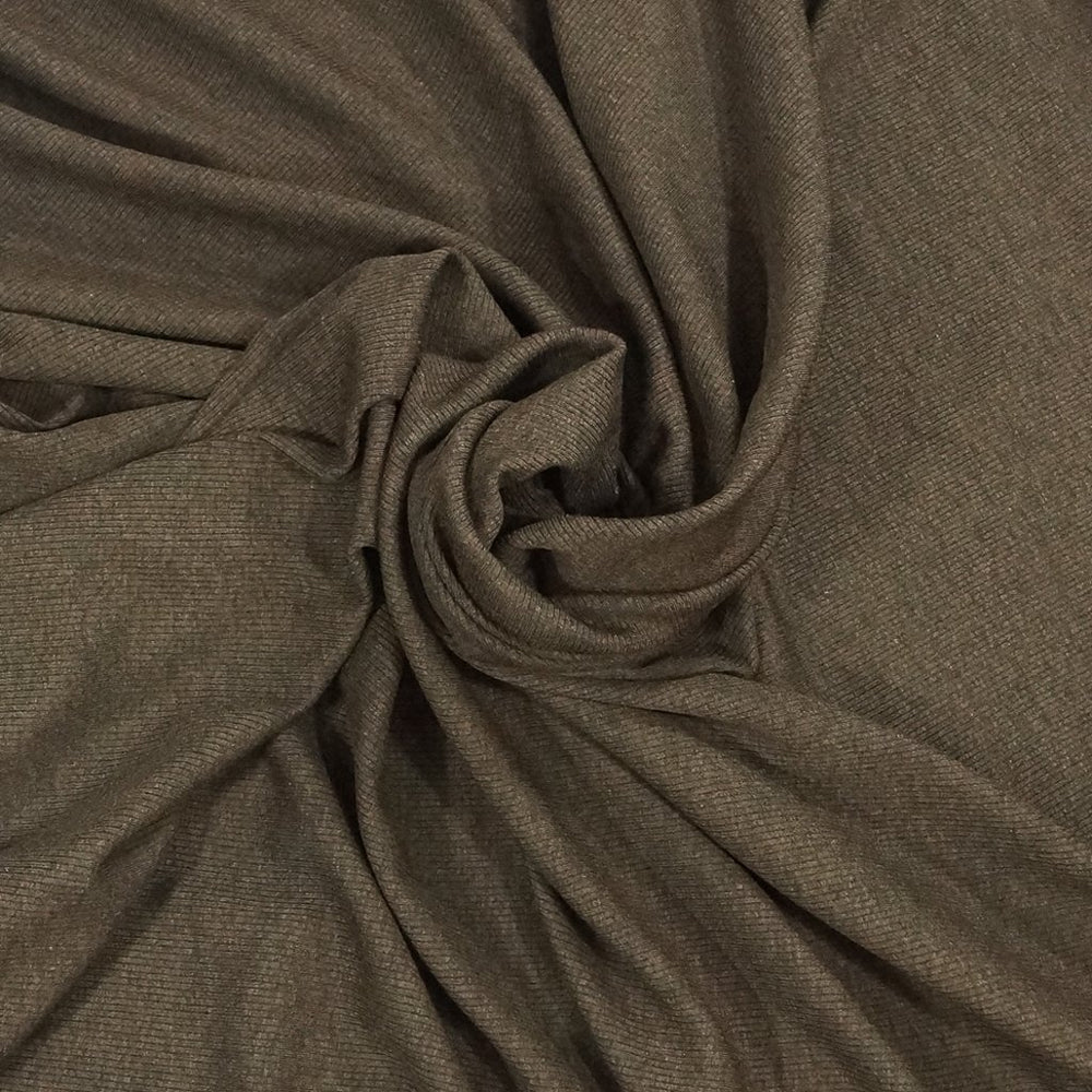 Heather Chocolate Ribbed Rayon 2x1 Knit Fabric - 92% Rayon 8% Spandex - Soft Drapey Material for Dresses & Basics
