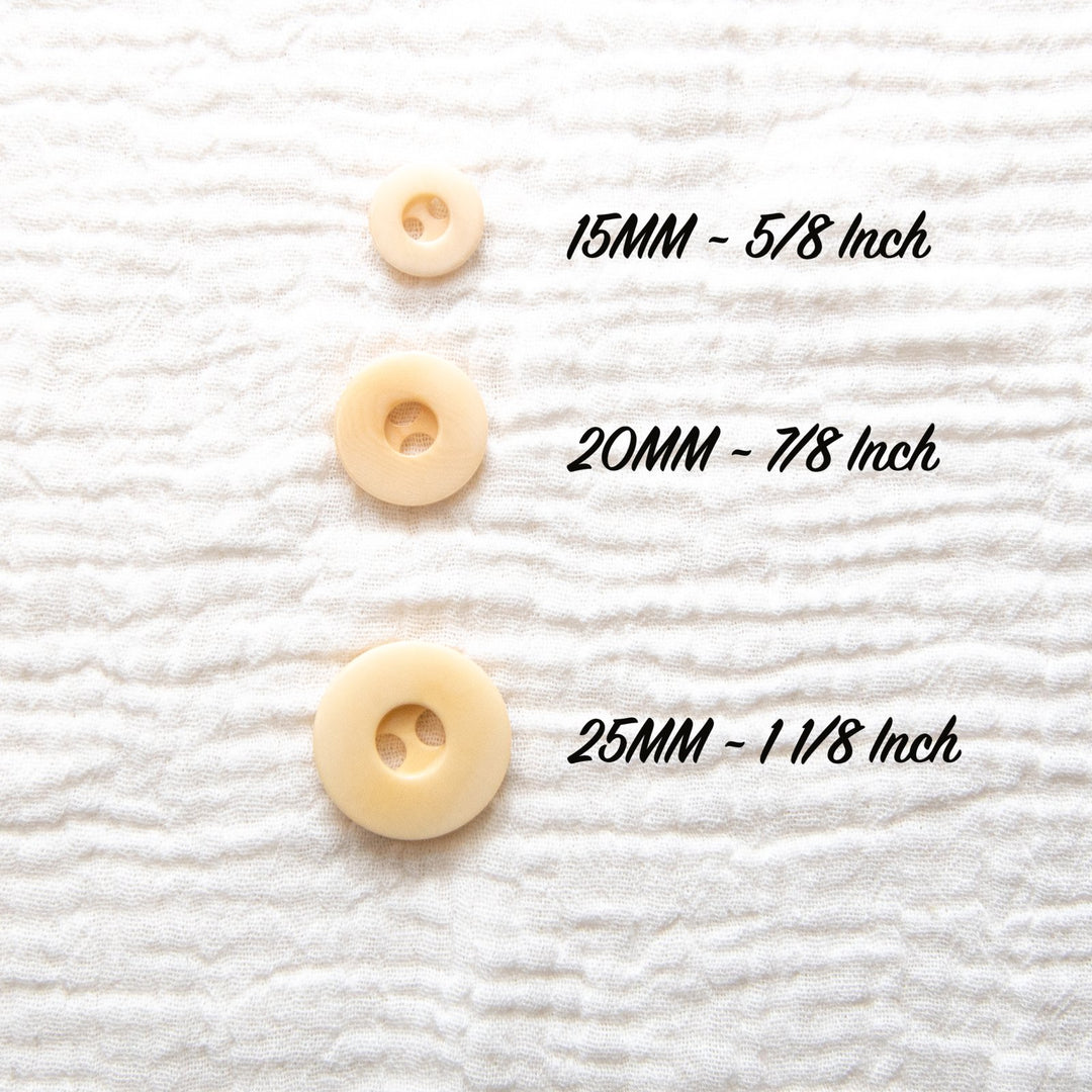 Natural Corozo Round Buttons - Sustainable Vegetable Ivory Buttons in 3 Sizes (15mm, 20mm, 25mm) for Blouses and Coats