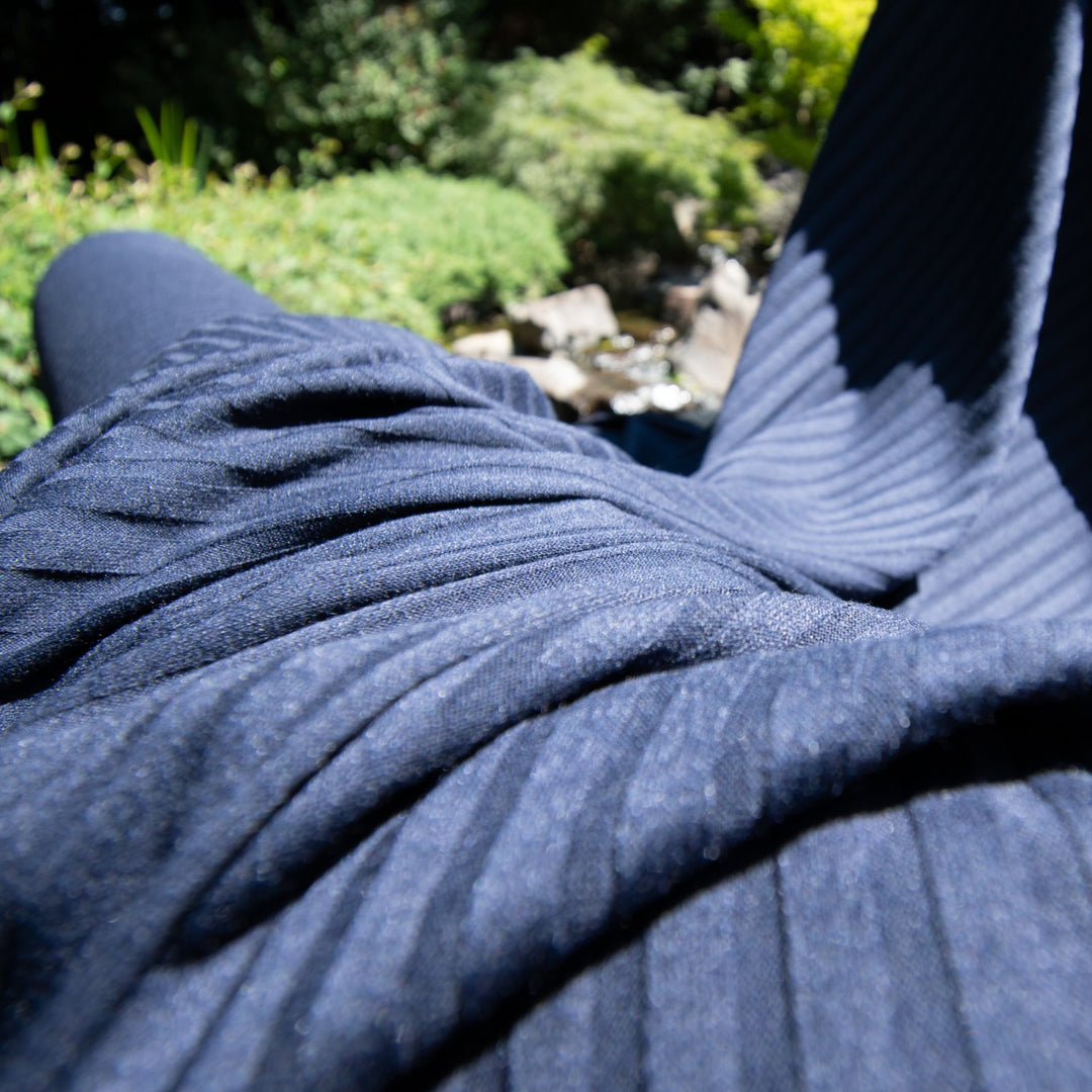 Navy Rayon Rib Knit Fabric - 95% Rayon 5% Spandex - 4-Way Stretch Soft Material for Dresses & Tanks